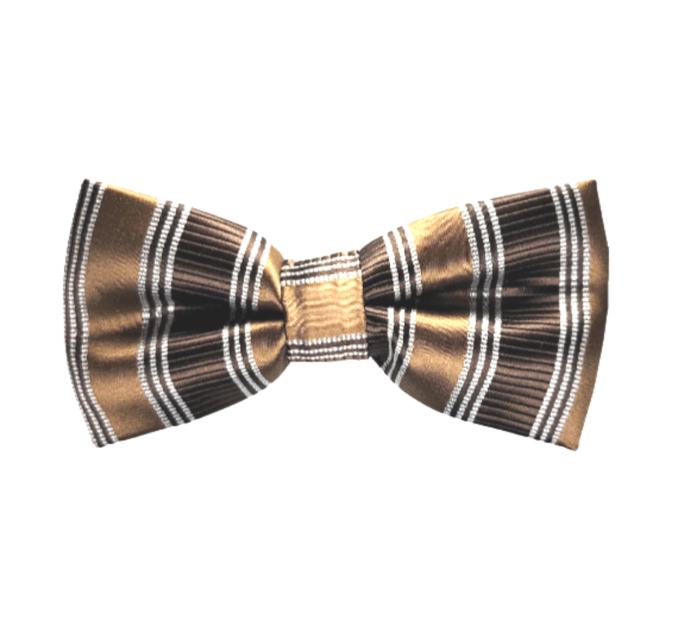 Chocolate With Brown Stripe Bow Tie. Matching Ties in All Sizes for Father and Son.