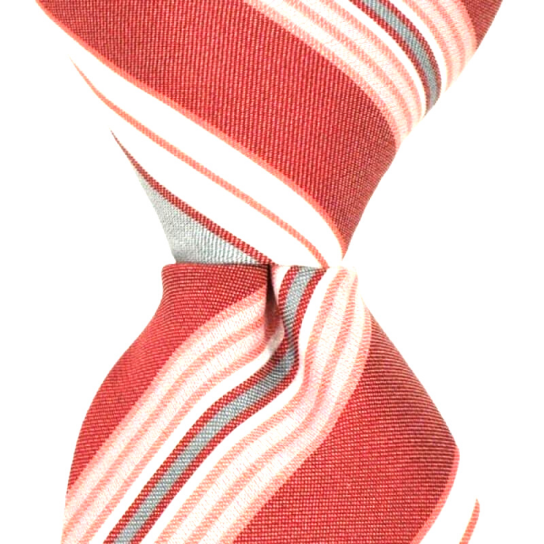 Coral Grey & White Stripe