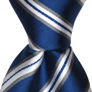 Navy White & Grey Stripe Tie father and son. Matching ties in all sizes