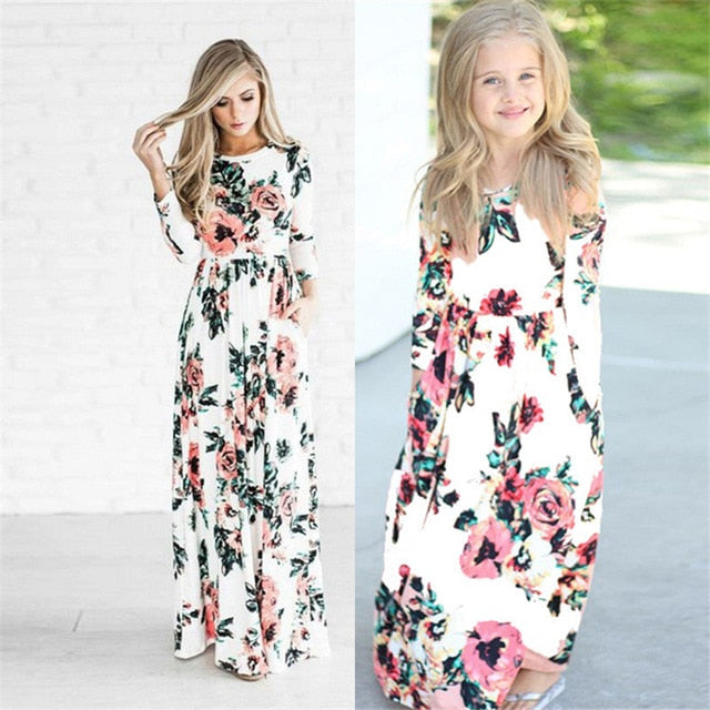 Mom and Daughter Matching Modern Floral Dress