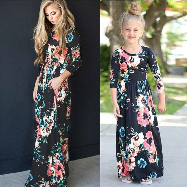 Mom and Daughter Matching Modern Floral Dress