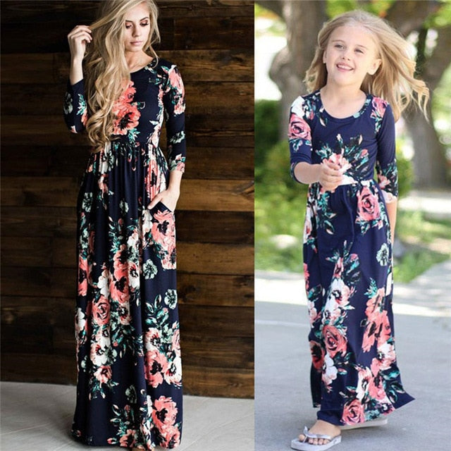 Mom and Daughter Matching Modern Floral Dress