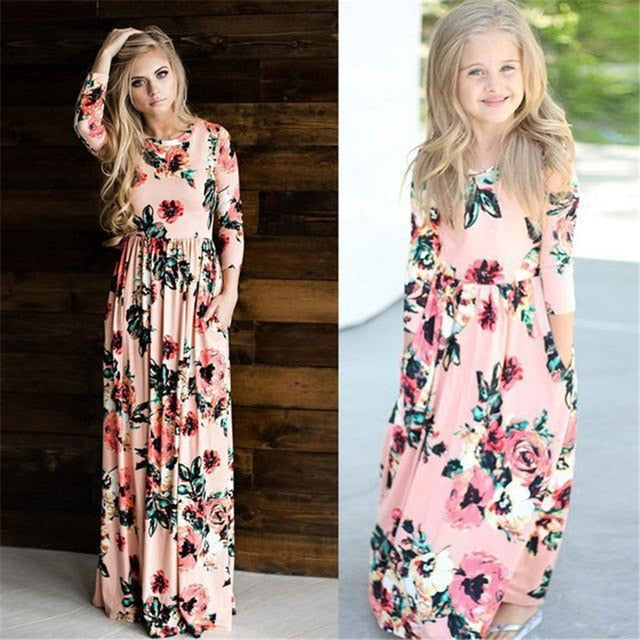 Mom and Daughter Matching Modern Floral Dress